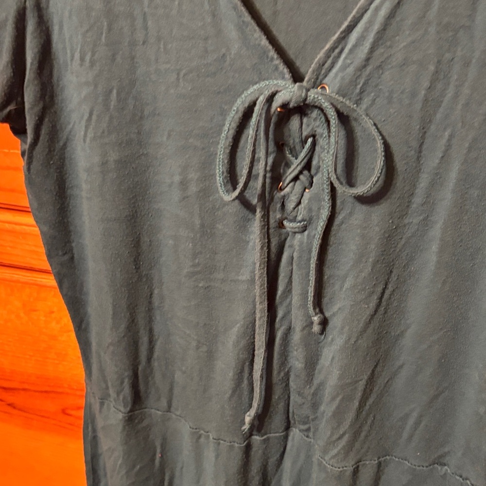 Justify Teal V-Neck Dress with front tie now, large. - Picture 3 of 7